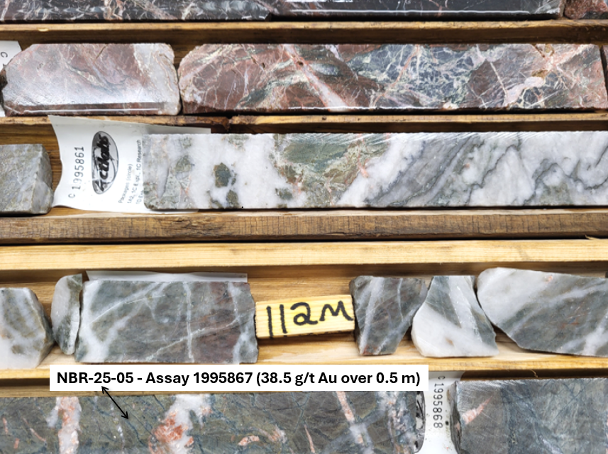 Core From Drillhole NBR-25-05 – Part of Interval 4.11 g/t Au Over 31.3 Metres